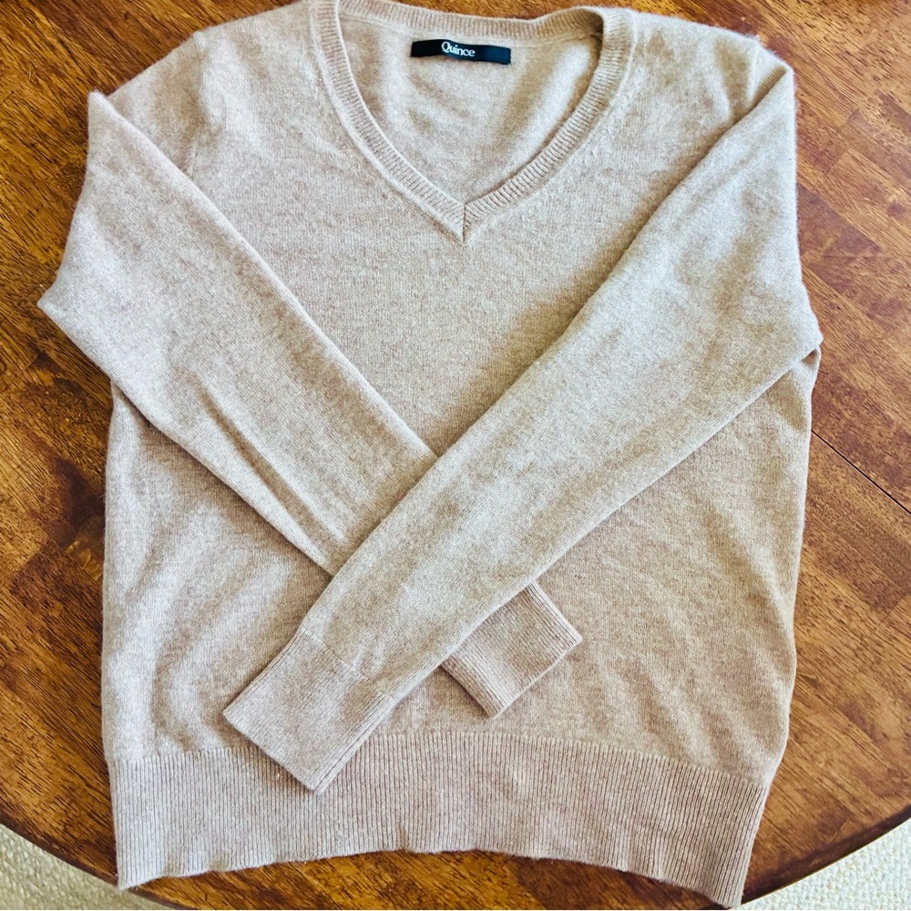 Quince Mongolian Cashmere V-Neck Sweater, small | Oatmeal